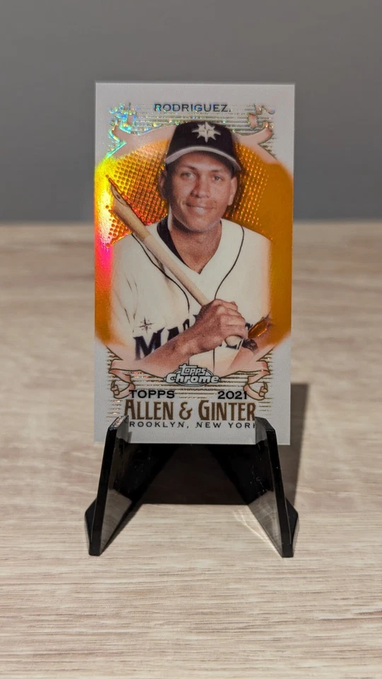 2021 Topps Chrome Allen & Ginter Alex Rodriguez Orange Mini Refractor 9/25 No.18 - Image 1 of 2