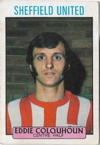 EDDIE COLQUHOUN SHEFFIELD UNITED 214 PURPLE BACK A & BC FOOTBALL CARD 1971