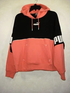 Puma Hoodie Women XL Black Coral Colorblock Cropped Long Sleeve - Picture 1 of 14