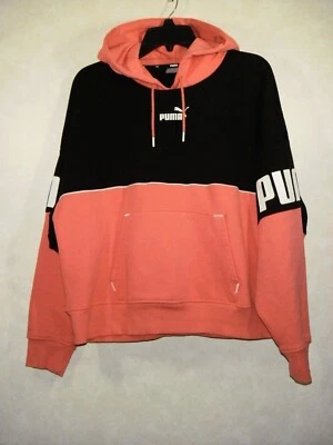 Puma Hoodie Women XL Black Coral Colorblock Cropped Long Sleeve - Image 1 of 4