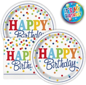 32 Piece Polka Dot Themed Birthday Party Paper Plates and Napkins Luncheon Size - Picture 1 of 7