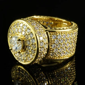 18K Gold Plated Iced CZ Band MICROPAVE Mens Ring NEW - Picture 1 of 4