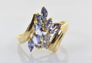 Vintage Tansanit & Diamant Ring in 10k Gelbgold Größe 7 - Bild 1 von 5