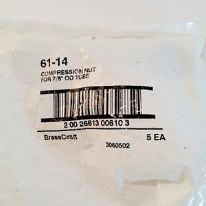 (5 Pcs) BrassCraft Brass 7/8" OD Tube Compression Nuts #61-14 NIB 1 1/4" Hex - Picture 1 of 4