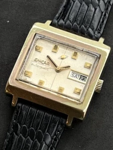 Vintage ENICAR “Sherpa 100” Men's 38mm Automatic Watch 25j Day Date 18KGP Black - Picture 1 of 11
