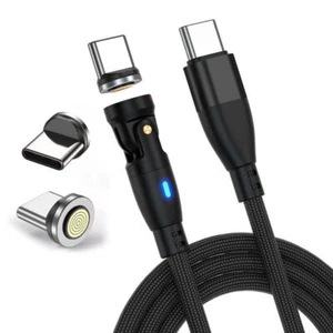 USB C Magnetic 9pin Fast Charging Data Sync Cable + 3X Type C Tips 540° Rotation - Picture 1 of 58