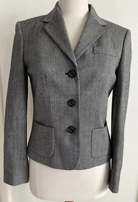 Chaqueta Blazer Chaps By Ralph Lauren Mujer Gris Espiga Tweed 6 Foto 1 de 4