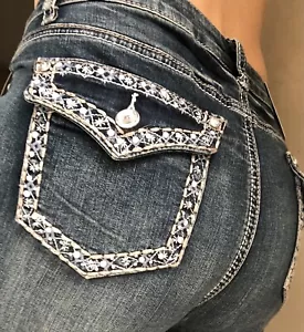 Woman’s Love Indigo Boot Cut Jeans Bling Flap Pocket, High Rise Size 16 New Tags - Picture 1 of 11