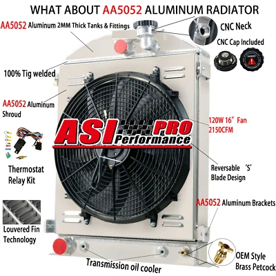 4 Row Aluminum Radiator Shroud  fan  Fit1928~1931 1929 1930 Ford Model A V8 Foto 1 de 4