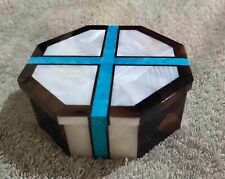 Gemstone Overlay Work Candy Box for Reception Table Octagon Marble Jewelry Box
