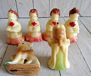 Vintage Gurley Christmas Candles Choir Boy Carolers Angel Deer Wax 1950's Lot 6 - Picture 1 of 7