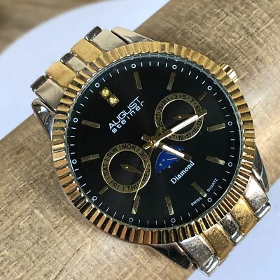 VINTAGE SWISS AUGUST STEINER DIAMOND DAY DATE MOON PHASE DIAL QUARTZ MEN'S WATCH - Image 1 of 4