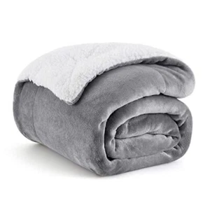 Sherpa Fleece Throw Blanket for Couch - Thick and Throw (50" x 60") 01 - Grey - Picture 1 of 7