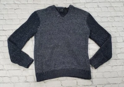 Suéter ARMANI EXCHANGE Cuello en V Tejido Gris Negro Suéter Pesado PARA HOMBRES TALLA MEDIANA Foto 1 de 4