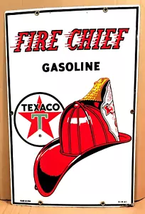 Vintage original 1961 TEXACO FIRE CHIEF GASOLINE porcelain gas pump SIGN 3-10-61 - Picture 1 of 12