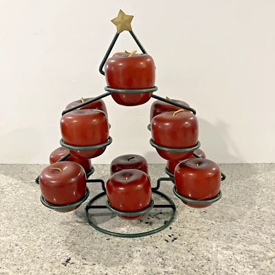 De colección 12 tallos de cuero de manzanas rojas de madera con exhibición de metal en forma de árbol de Navidad Foto 1 de 4