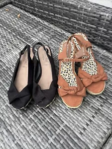 2x New Look Espadrille Sandals Mid Heel/Wedge Black & Brown Size UK 6 - Foto 1 di 9