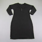James Perse Dress Womens 3 Large Black Midi Bodycon Henley 3/4 Sleeve T Shirt