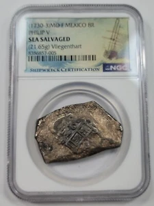 1730-33 Cob 8 Reales VLIEGENTHART SHIPWRECK NGC Certified Silver Coin *J727 - Picture 1 of 3