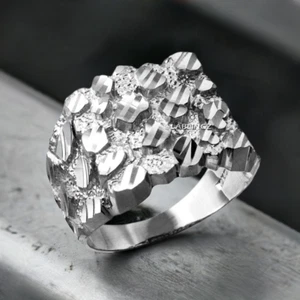Sterling Silver Mens Square DC Nugget Ring - Picture 1 of 9