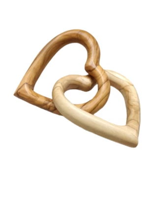 Hearts Interlocking Olive Wood Handmade Holy Land Gift Wedding Engagement Lovers
