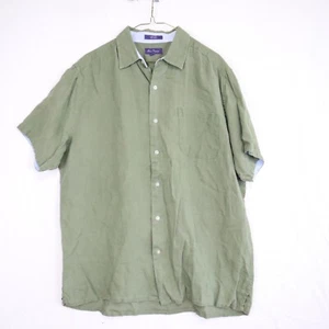 Alan Flusser Shirt Mens Large Linen Casual Pocket Button Up Green Short Sleeve - Picture 1 of 7
