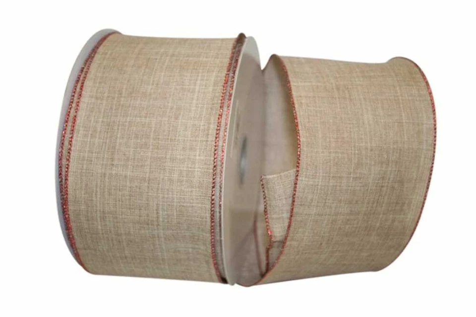 5 yardas de CINTA DE BORDE DE ALAMBRE METÁLICO DE LINO 4" con (elección de 2 colores) Foto 1 de 1