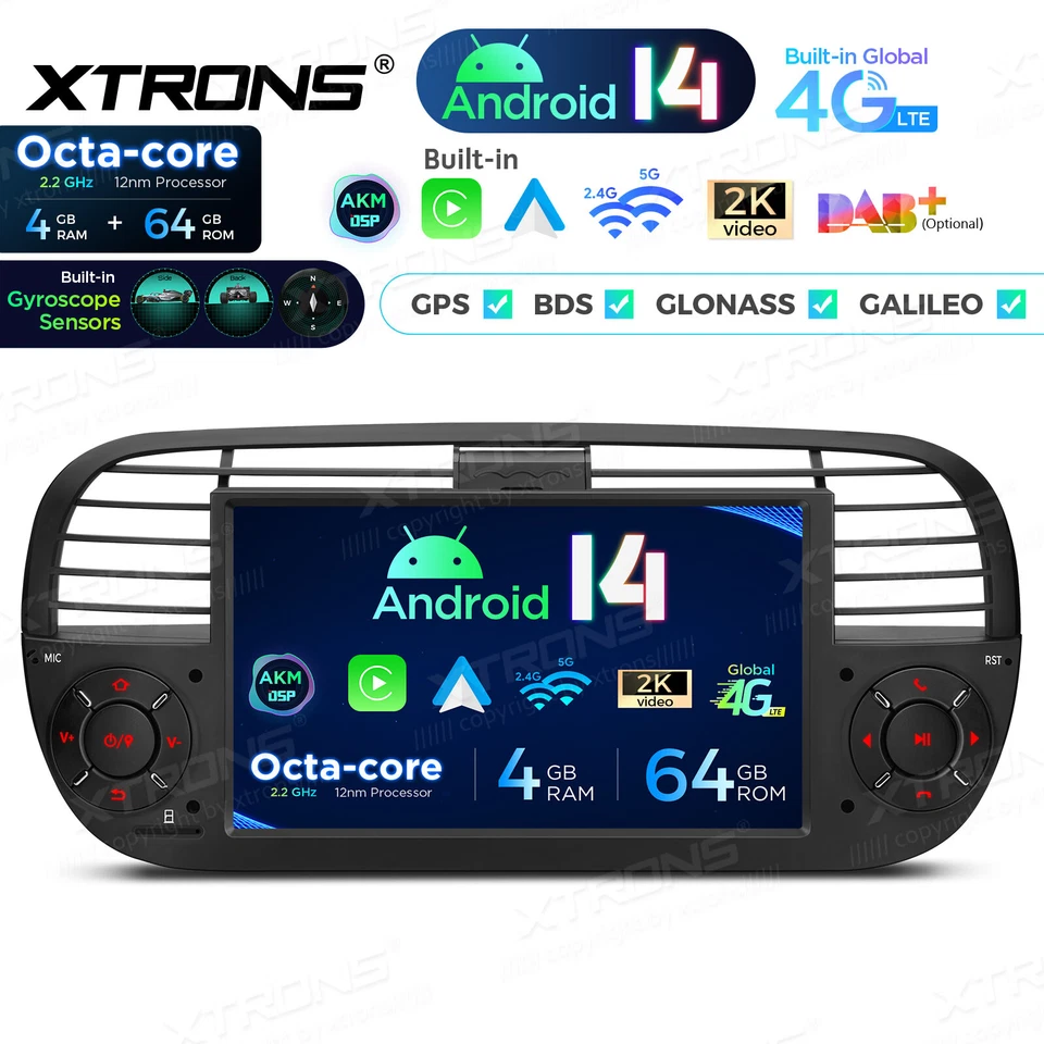 XTRONS 7" Android 14 Autoradio Octa Core 4G 64GB AKM DSP GPS WIFI Für Fiat 500