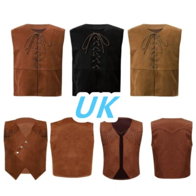UK Kids Boys Halloween Western Cowboy Jacket Open Front Fringe Vest Waistcoat  - Image 1 of 4