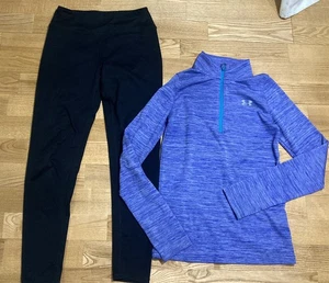 Conjunto Under Armour & Zella para niñas talla 10 - Pullover azul 1/4 cremallera con leggings - Imagen 1 de 7