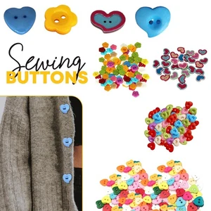 Mixed Craft Buttons Heart/Flower Shapes Multicolor Wood & Plastic for Sewing - Picture 1 of 19