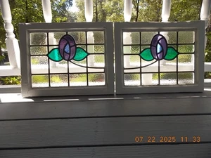 Pattern Set 2 English Leaded Stain Glass Windows 18 1/4" X 14 3/8" Both for 1 $$ - Picture 1 of 19