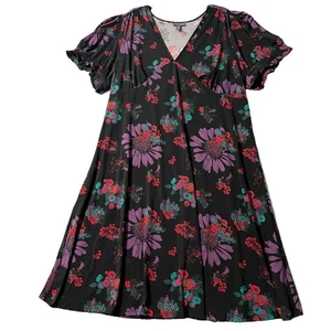 ModCloth Midi Dress 4X Meow Mofit Black Cat Floral Whimsigoth Retro Novelty - Picture 1 of 21