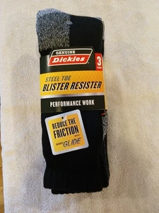 New 3 Pair Dickies Steel Toe Crew Performance Work Socks Nano Glide BLACK Sz6-12 - Picture 1 of 2