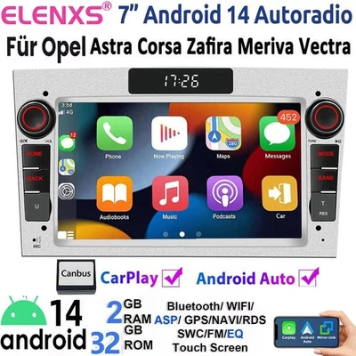 Android 14 Apple Carplay Für Opel Corsa C D Astra G H Meriva Autoradio GPS RDS - Bild 1 von 4