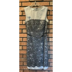 Maggy London Womens Sleeveless Lace Gray Striped Belted Dress Knee Length Size 8 - Picture 1 of 4