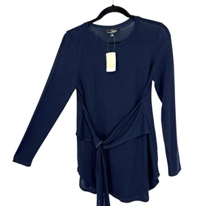 Suzanne Betro weiches Strick-Tunika-Top mit Bindegürtel Größe Medium marineblau Langarm - Bild 1 von 6
