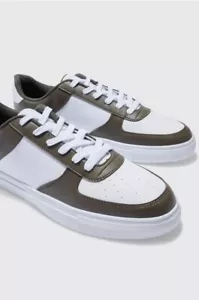 boohooMAN Contrast Panel Trainers Size 12 in Khaki Green - Picture 1 of 5