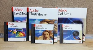 Adobe Illustrator 9.0 LiveMotion GoLive 5.0 SEALED w/ Serials For Apple Mac - Picture 1 of 3