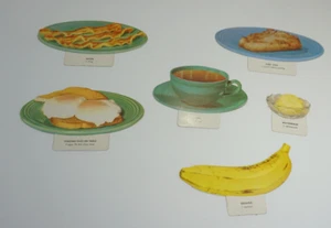 Lote de 6 tarjetas flash de cartón troquelado de nutrición escolar vintage de los años 60 - Imagen 1 de 7