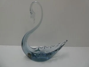 SMOKEY BLUE GLASS WHITEFRIARS SWAN STATUE BOWL VINTAGE MCM ORIGINAL STICKER - Picture 1 of 6