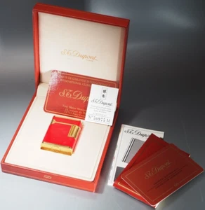 Working S.T.DUPONT Gas lighter Red Gold Soubreny with box - Picture 1 of 9