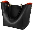 Bucket Work Tote Bags for Women Tote Bag Leather Purse (Black and Red Interior)