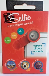 Selfie ~ rot ~ 3-in-1 Mobile Lens Kit ~ die meisten Smartphones & Tablets ~ Neu versiegelte Verpackung - Bild 1 von 3