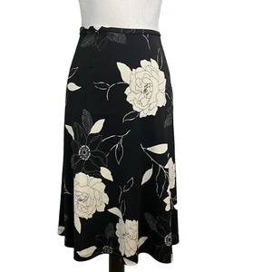 Falda Kate Hill Talla Grande 18W Negra Marfil Floral Rodilla Línea A Slinky Modesta Carrera - Imagen 1 de 7