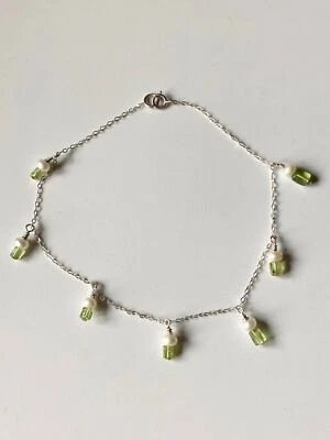 925纯银正品珍珠橄榄石精美手链 — 第 1/4 张图片