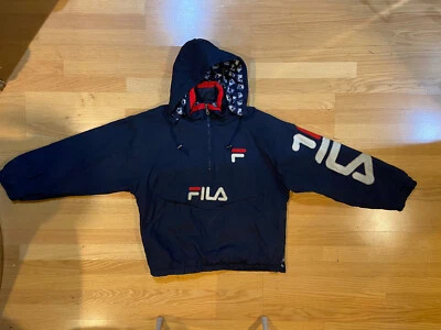 FILA 90's Vintage Mens 1/4 Zip Pullover Puffer Jacket Size L Spell Out Logo Blue - Image 1 of 4