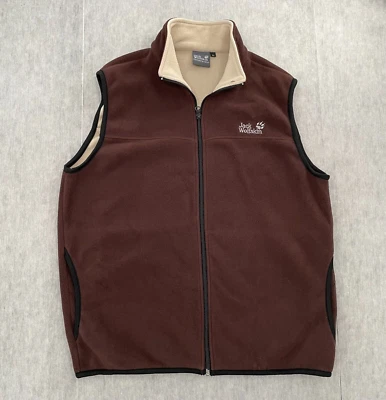 Jack Wolfskin Suéter Chaleco Adulto Grande Marrón Cremallera Completa Polar Bolsillos Logo Para Hombres L Foto 1 de 4