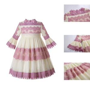 Girls Embroidered Dress Outfits with Lace Bowknot Wedding Prom Spring Age 2-12Y - Picture 1 of 12