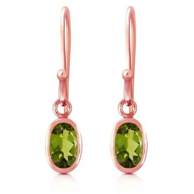 14K. SOLID GOLD FISH HOOK EARRINGS WITH PERIDOTS (Rose Gold) - Image 1 of 4